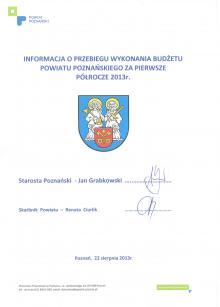 Informacja o przebiegu wykonania budżetu za pierwsze półrocze 2013