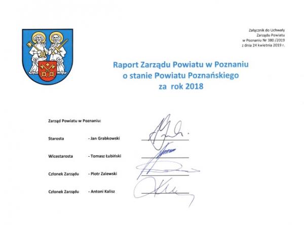 Strona tytułowa opracowania - Raport o stanie Powiatu Poznańskiego za 2018 rok