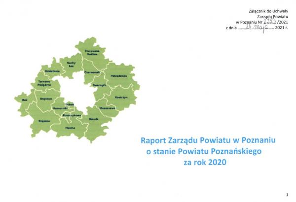 strona tytułowa Raportu o stanie Powiatu Poznańskiego za rok 2020